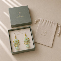 Green Pink Flower Liuli Glass Drop Earrings featuring Copper