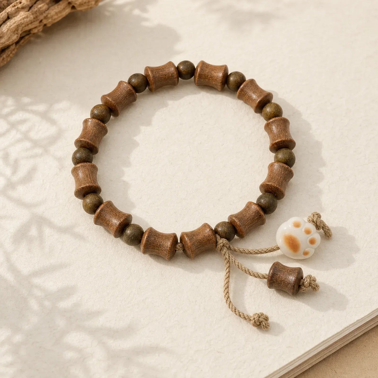 Green Sandalwood Bodhi Seed Cat Claw Bamboo Peace Bracelet featuring Green Sandalwood, Sandalwood, Bodhi Seed