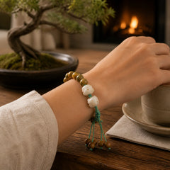 Green Sandalwood Bodhi Seed Lucky Cat Positive Bracelet featuring Green Sandalwood, Sandalwood, Bodhi Seed