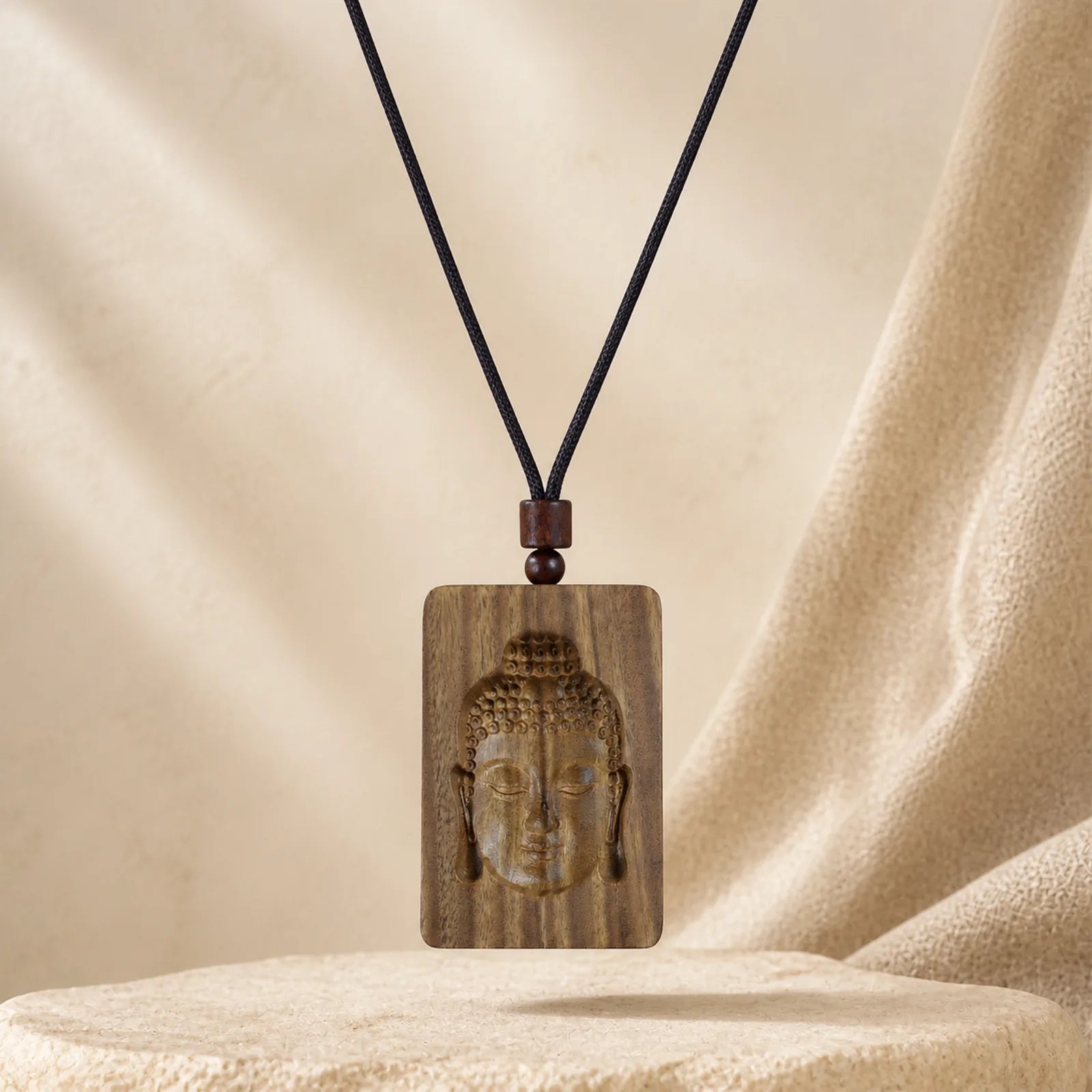 Green Sandalwood Buddha Symbol Positive Necklace Pendant featuring Green Sandalwood, Sandalwood, Buddha Symbol