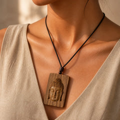 Green Sandalwood Buddha Symbol Positive Necklace Pendant featuring Green Sandalwood, Sandalwood, Buddha Symbol