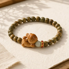 Green Sandalwood Gold Sandalwood Cute Rabbit Positive Bracelet featuring Green Sandalwood, Sandalwood