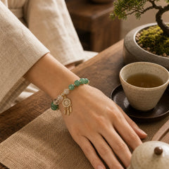 Green Strawberry Quartz Amethyst Crystal Dreamcatcher Healing Bracelet featuring Green Strawberry Quartz, Strawberry Quartz, Amethyst