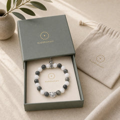 Grey Tabby Cat Natural Black Veined Jasper White Chalcedony Stability Bracelet featuring Black Veined Jasper, Chalcedony, Copper