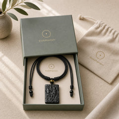 Half Demon Half Buddha Relief Design Black Obsidian Strength Necklace Pendant featuring Black Obsidian, Buddha Symbol