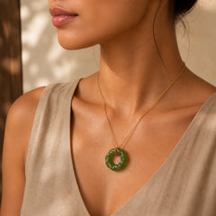 Hand Carved Hetian Jade Fried Dough Twists Blessing Vintage Necklace featuring Jade, Copper, Silver