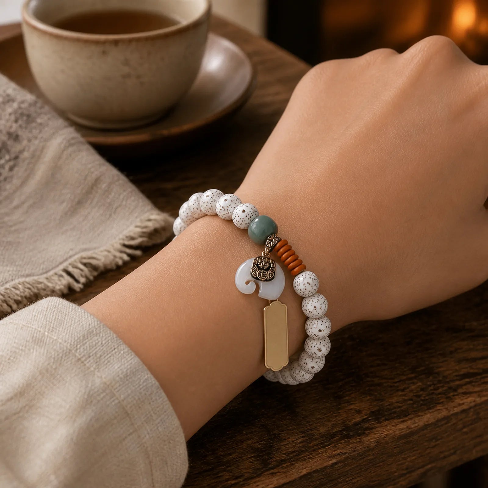 Hand PolishedStar Moon Bodhi Seed Elephant Pattern Inner Peace Bracelet featuring Star Moon Bodhi Seed, Bodhi Seed, Elephant Symbol
