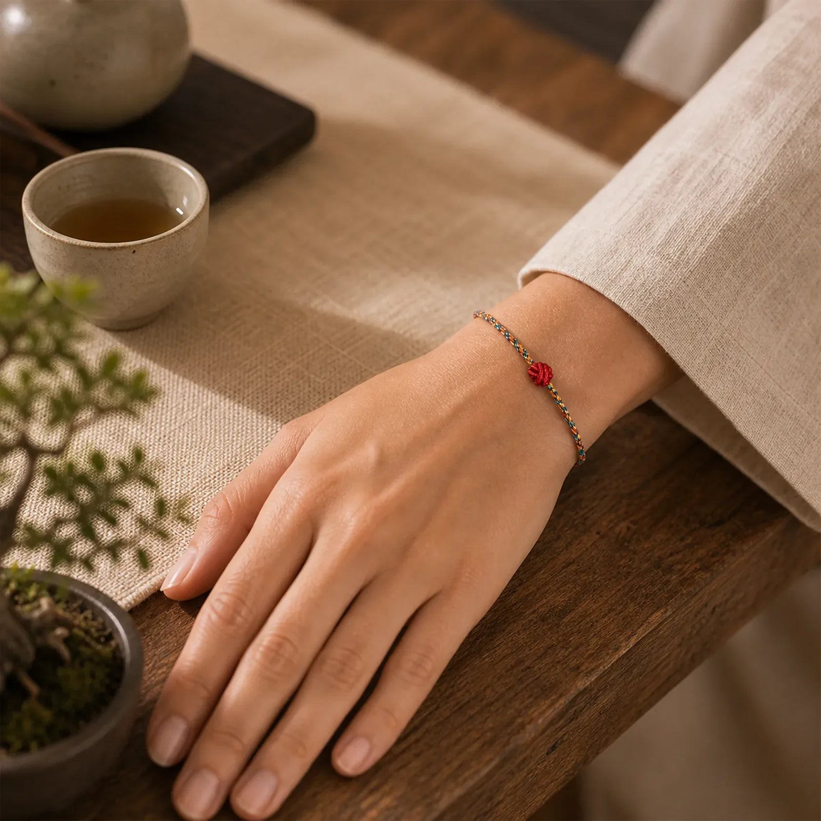 Hand-Woven Colorful Red String Protection Bracelet featuring Red String, Silver