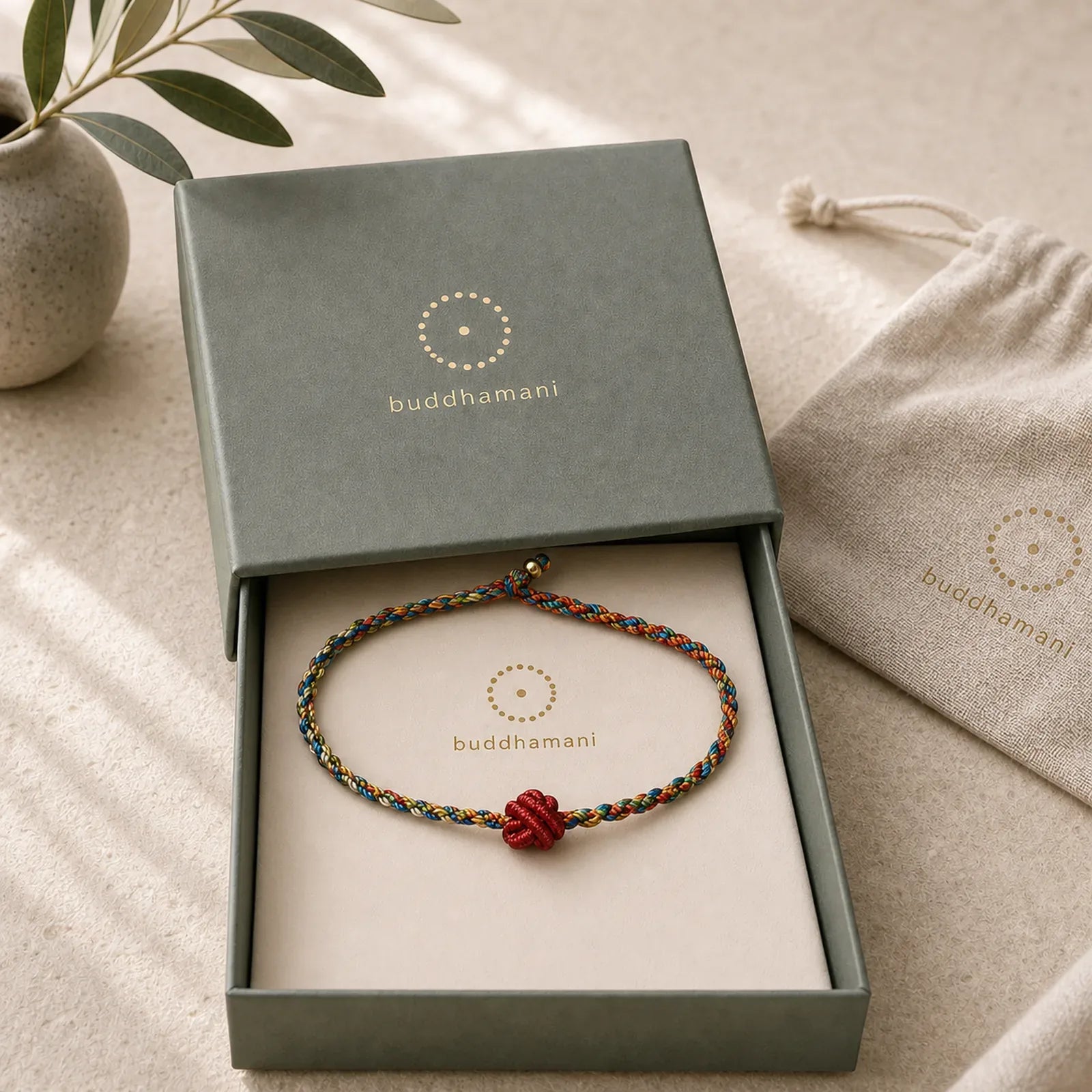 Hand-Woven Colorful Red String Protection Bracelet featuring Red String, Silver