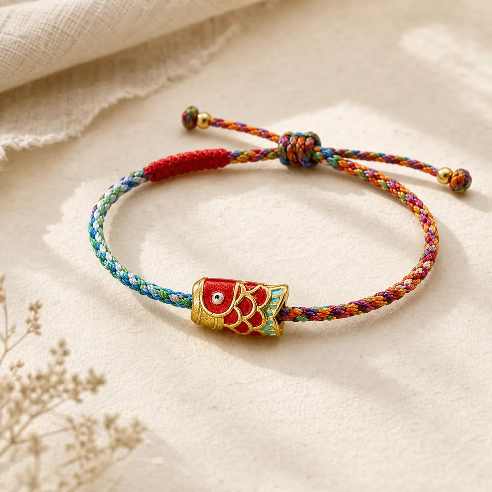 Hand-Woven Colorful String Koi Fish Luck Braided Bracelet featuring Koi Fish, Yin Yang Symbol