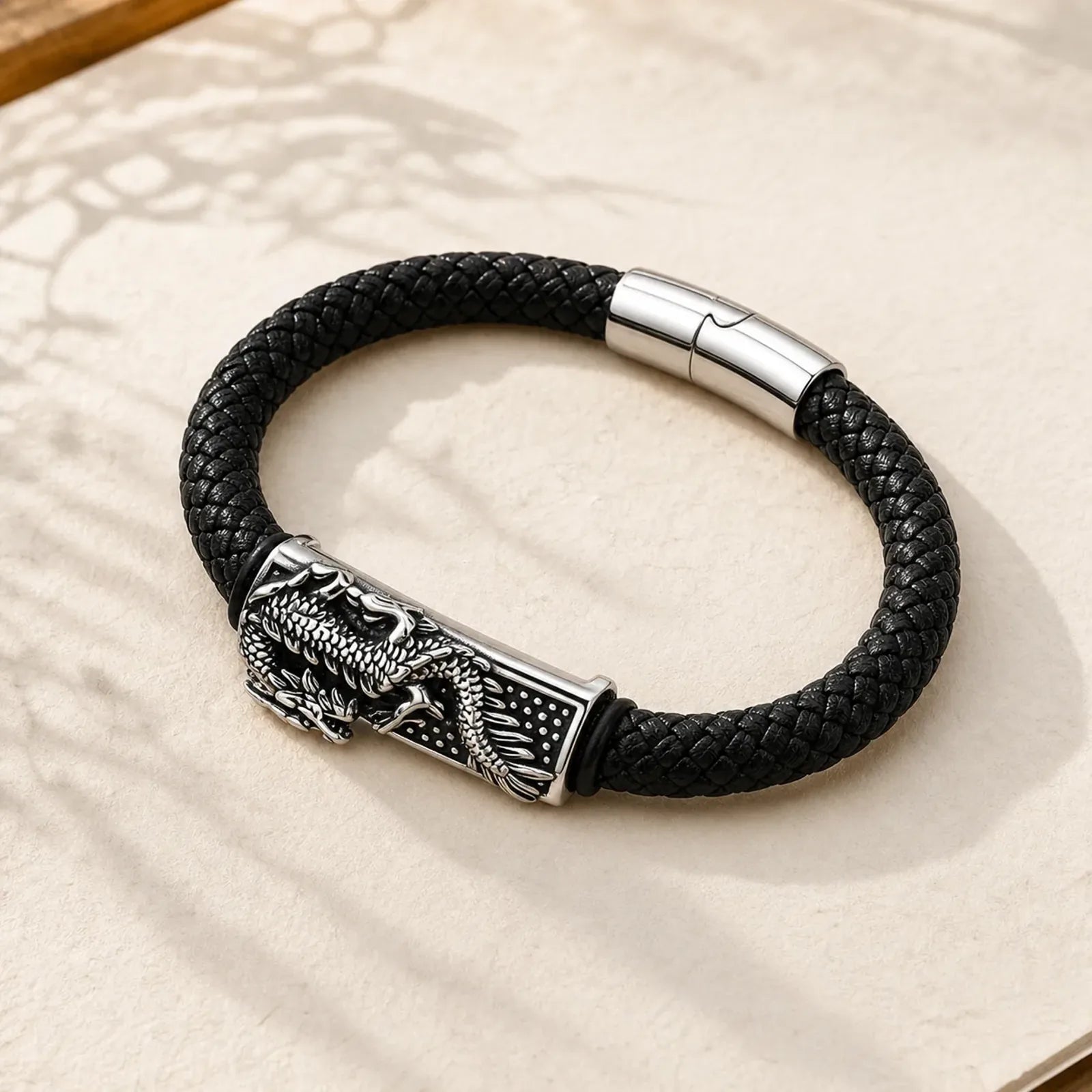 Hand-Woven Dragon Strength Braided Stainless Steel Bracelet featuring Dragon, Titanium Steel, The Phoenix