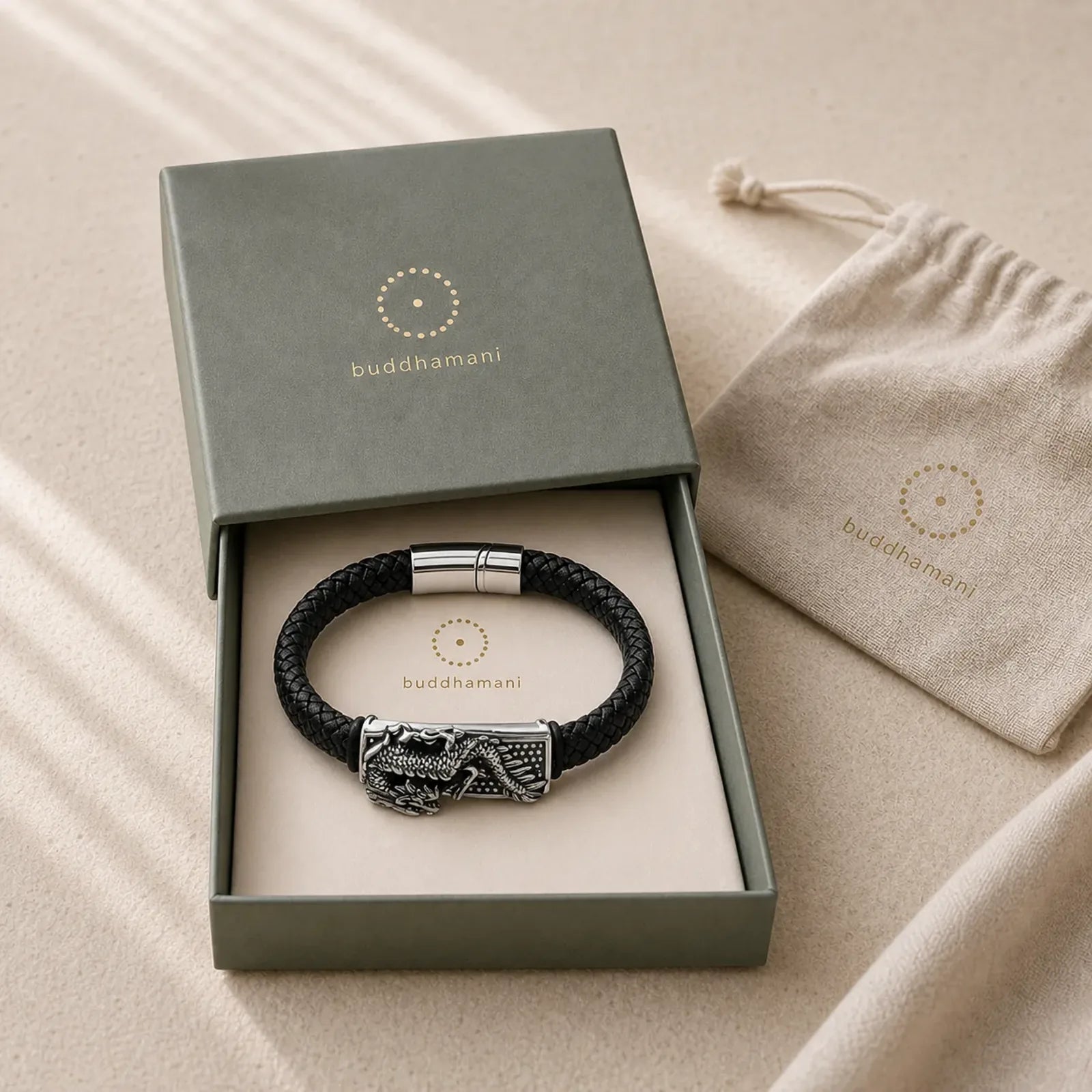 Hand-Woven Dragon Strength Braided Stainless Steel Bracelet featuring Dragon, Titanium Steel, The Phoenix
