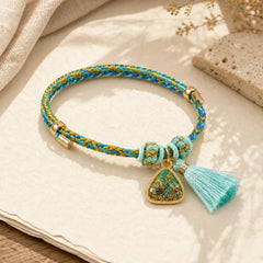 Hand-Woven Five-Color Cord Luck Green Song Brocade Zongzi Apple Money Bag Chinese Lock Charm Gourd Bracelet featuring Copper
