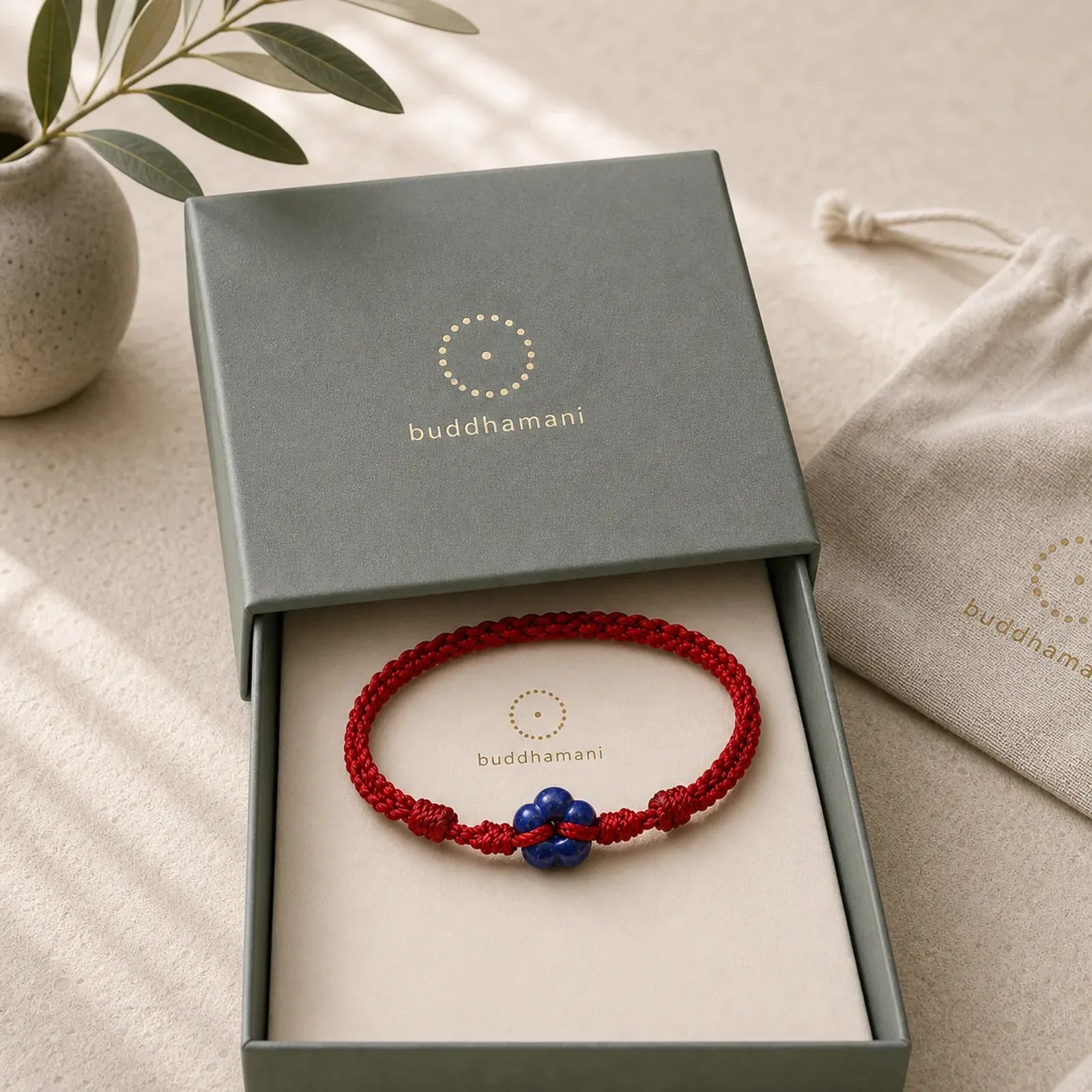 Hand-Woven Flower Lapis Lazuli Red String Luck Bracelet featuring Red String, Lapis Lazuli (Lazurite)