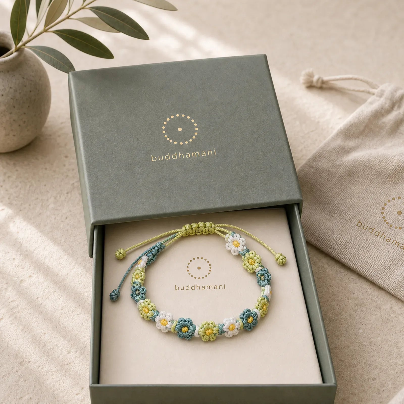 Hand Woven Pastel Daisy Gradient String Bracelet featuring