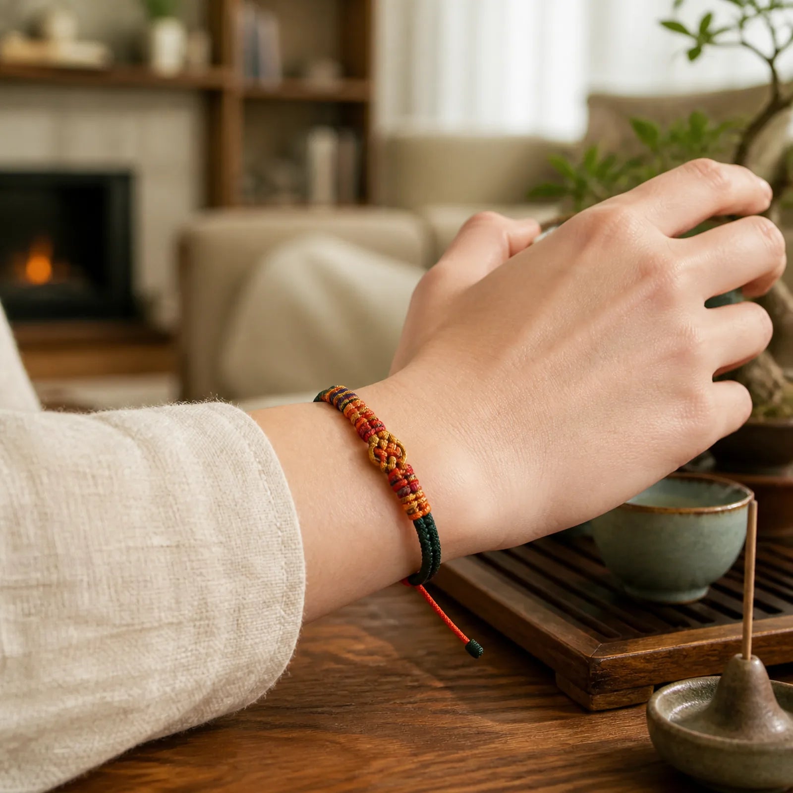 Hand-Woven "Prosperous Universe" Knotting Prosperity Multicolor Cord Bracelet featuring Red String