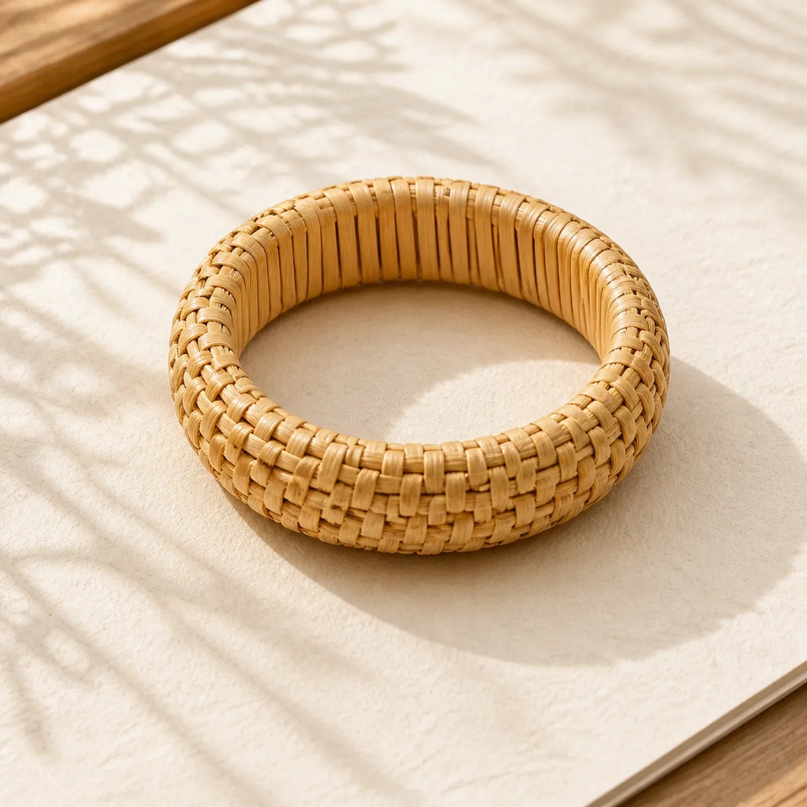 Hand-Woven Rattan Grounding Bohemian Beach Wide Bracelet Bangle featuring