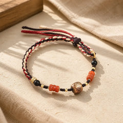 Hand-Woven Red Sandalwood Blessing Braided Tassel Bracelet featuring Red Sandalwood, Sandalwood, Red String