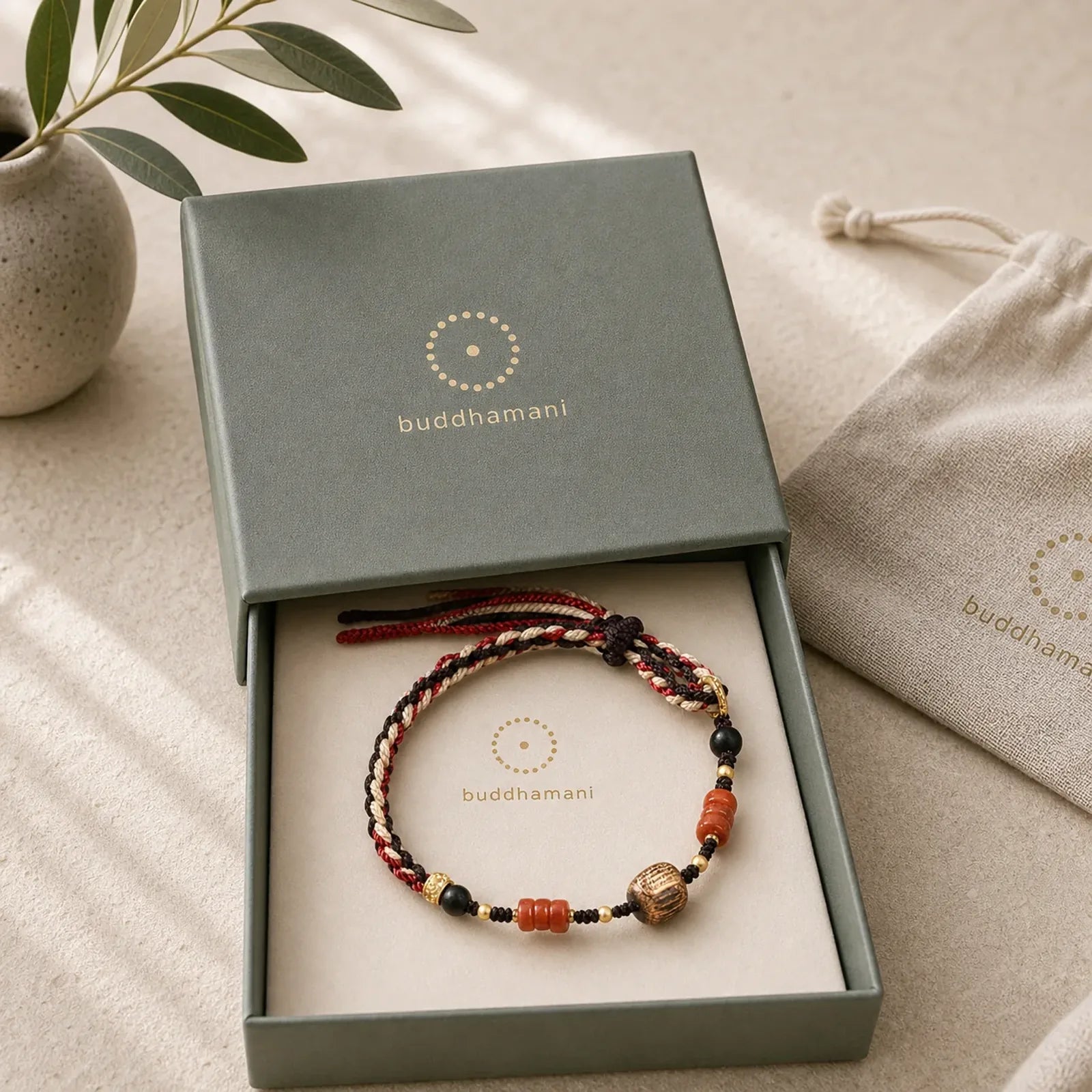 Hand-Woven Red Sandalwood Blessing Braided Tassel Bracelet featuring Red Sandalwood, Sandalwood, Red String