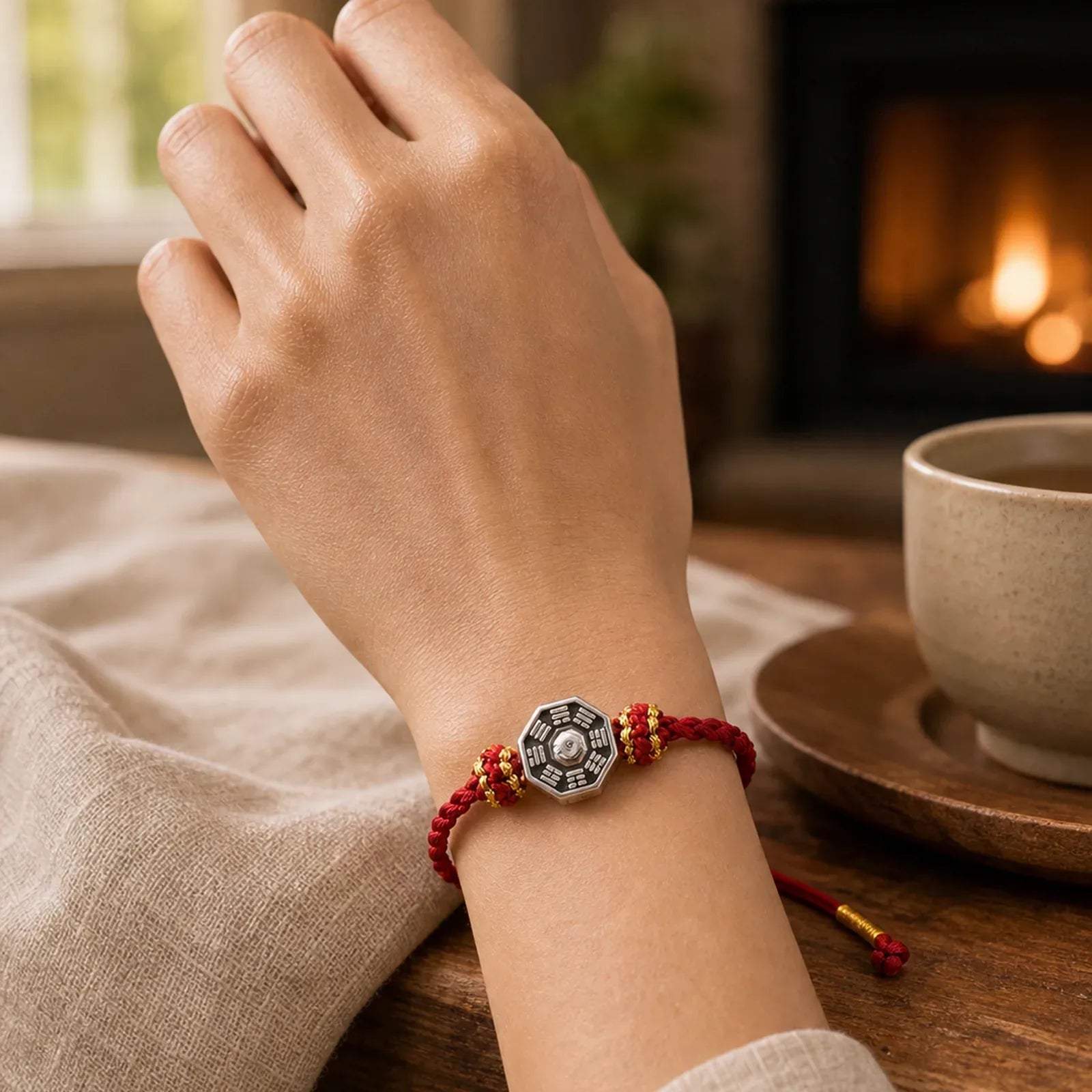 Hand-Woven Red String Bagua Protection Adjustable Bracelet featuring Red String, Bagua, Copper