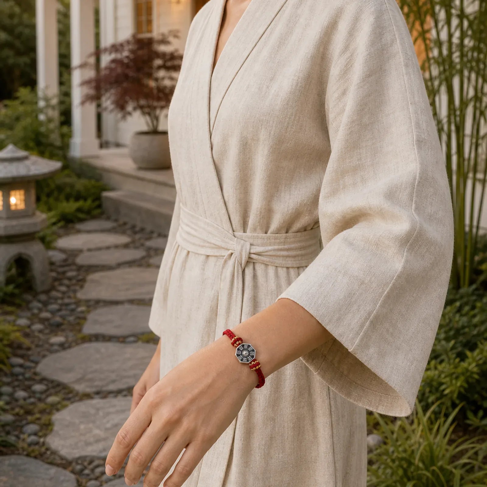 Hand-Woven Red String Bagua Protection Adjustable Bracelet featuring Red String, Bagua, Copper