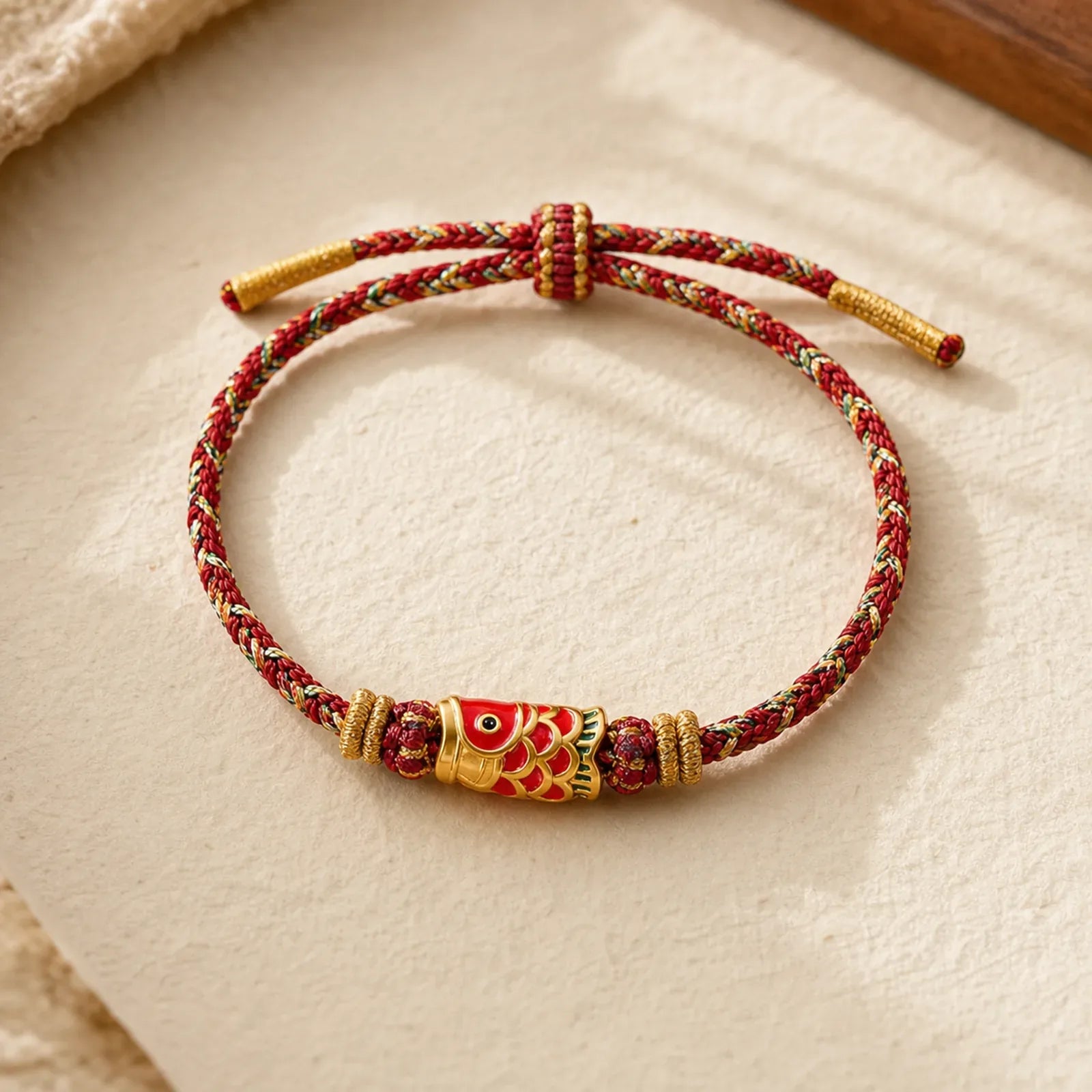 Hand-Woven Red String Koi Fish Flower Protection Bracelet featuring Red String, Koi Fish, Yin Yang Symbol