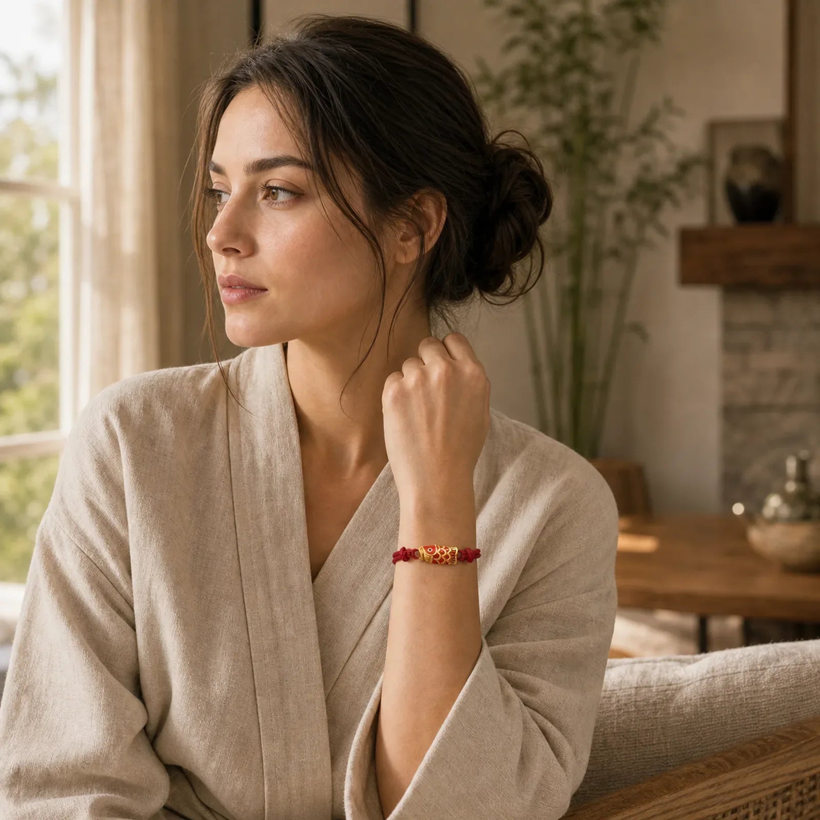 Hand-Woven Red String Koi Fish Strength Adjustable Braided Cord Bracelet featuring Red String, Koi Fish, Yin Yang Symbol