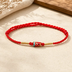 Hand-Woven Red String Luck Koi Fish Adjustable Copper Charm Bracelet featuring Red String, Koi Fish, Copper