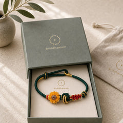 Hand-Woven Red String Peach Blossom Sunflower Luck Bracelet featuring Red String