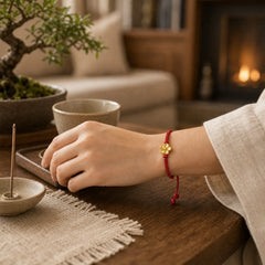Hand-Woven Red String Small Peach Blossom Luck Braided Cord Bracelet featuring Red String, Copper