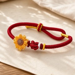 Hand-Woven Red String Sunflower Luck Bracelet featuring Red String, Copper