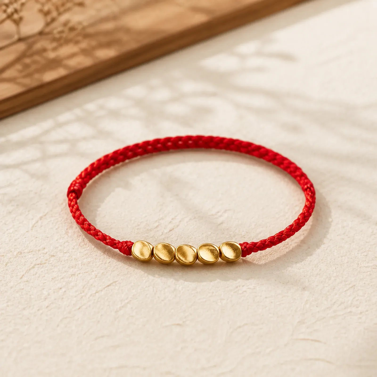 Hand-Woven Red String Twisted Beads Protection Braided Adjustable Bracelet featuring Red String