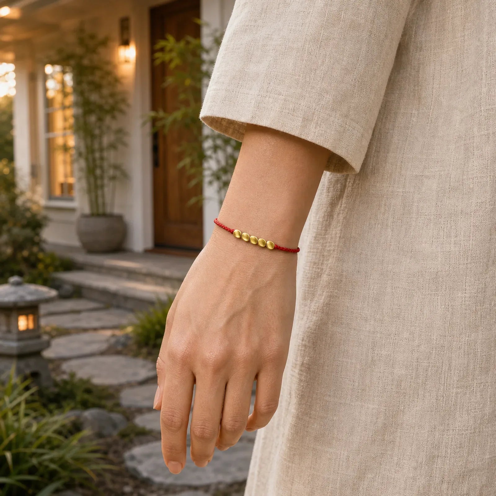 Hand-Woven Red String Twisted Beads Protection Braided Adjustable Bracelet featuring Red String