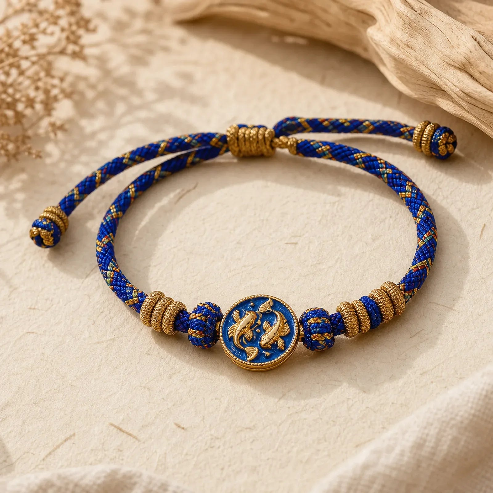 Hand-Woven String Double Golden Koi Fish Strength Rope Bracelet featuring Koi Fish, Red String, Yin Yang Symbol