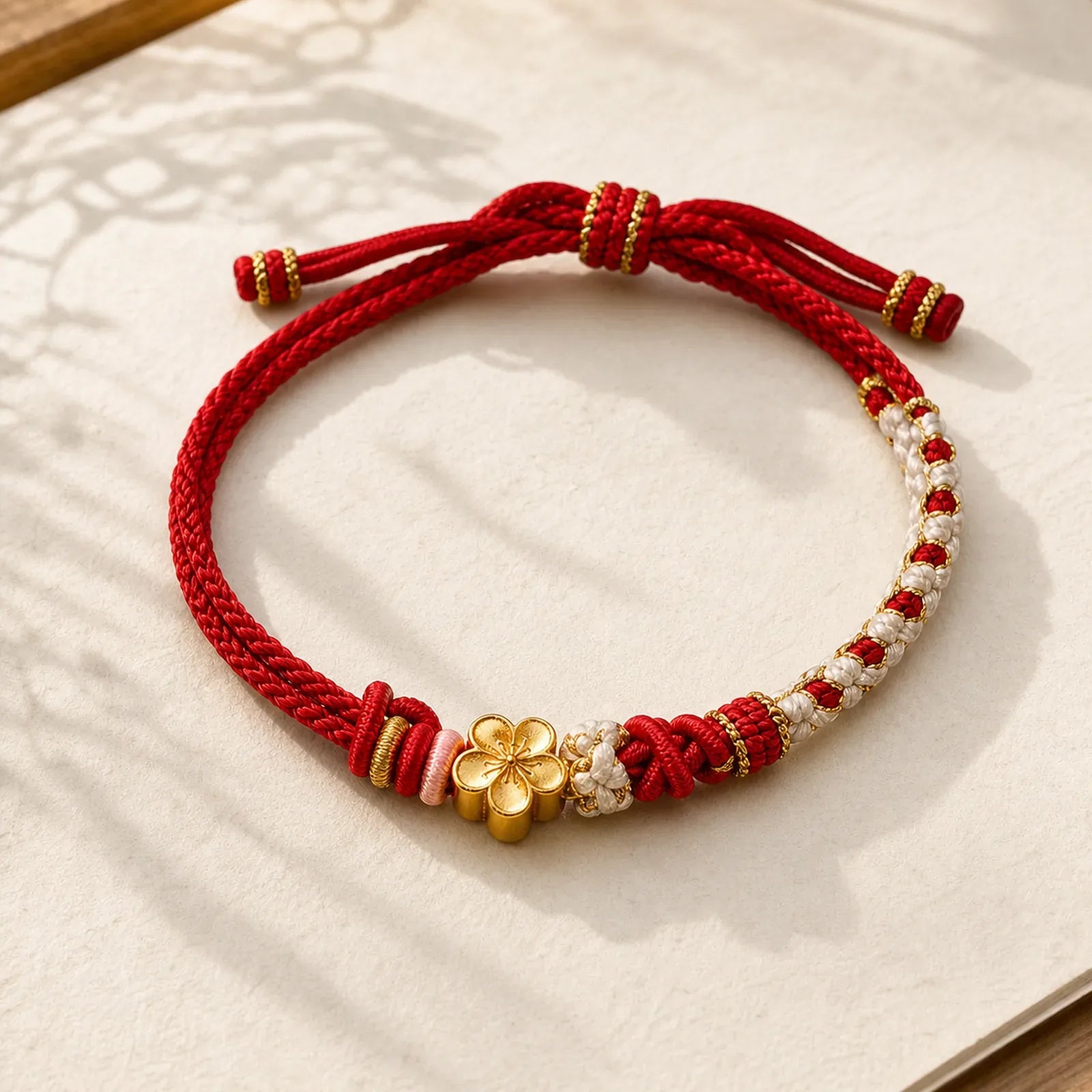 Hand-Woven String Peach Blossom Knotting Connection Double Layer Bracelet featuring Red String, Copper