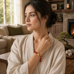 Hand-Woven String Peach Blossom Knotting Connection Double Layer Bracelet featuring Red String, Copper