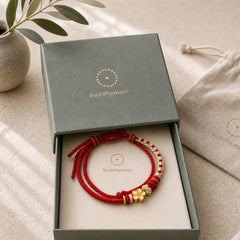 Hand-Woven String Peach Blossom Knotting Connection Double Layer Bracelet featuring Red String, Copper