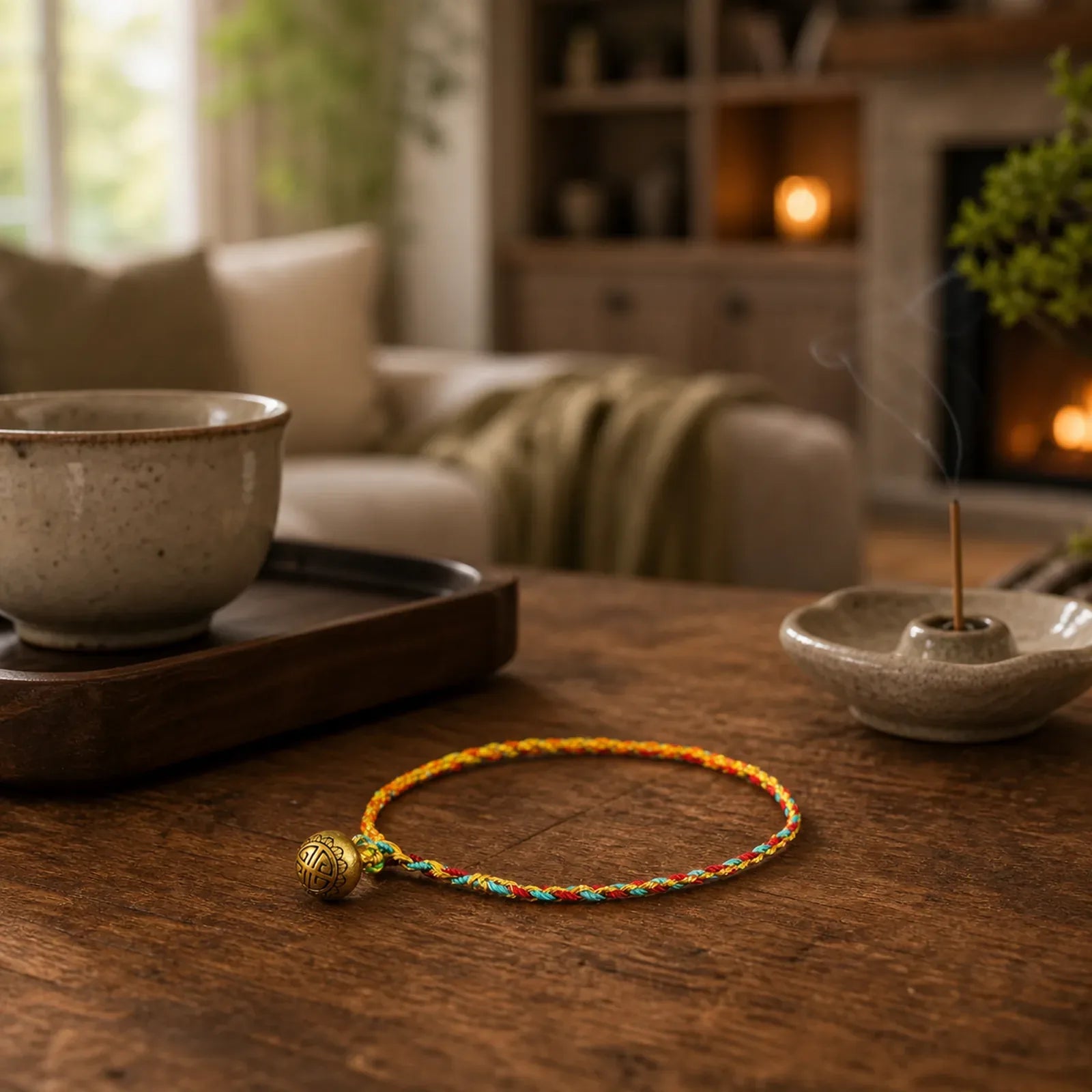 Hand-woven Colorful String Bell Balance Braided Bracelet featuring Copper