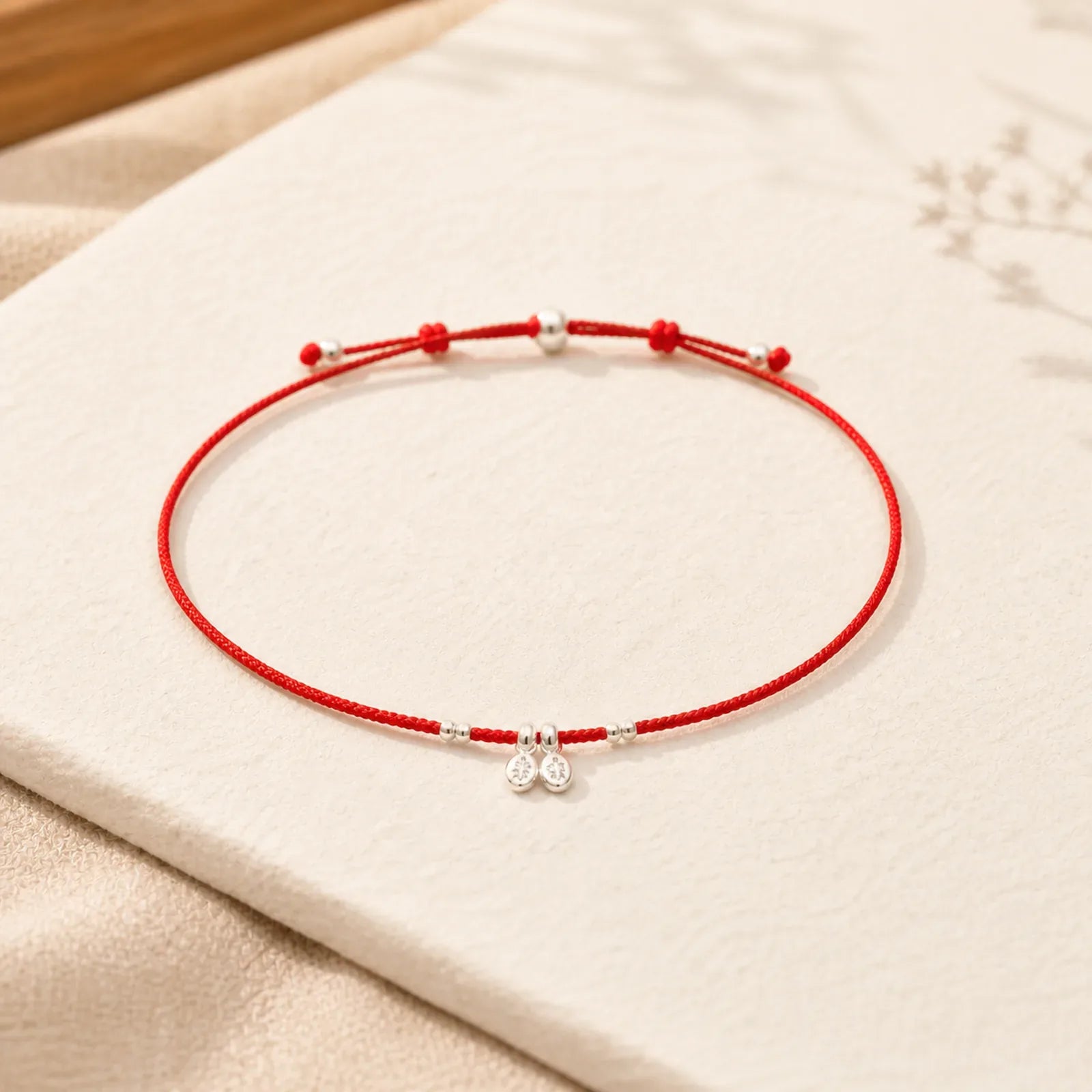 Handcrafted 925 Sterling Silver Copper Coins Design Protection Strength Ultra-Thin Bracelet Anklet featuring Silver, Copper, Red String