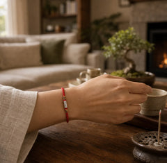 Handcrafted 925 Sterling Silver Everything Goes Well Design Protection Strength Bracelet Anklet featuring Silver, Red String