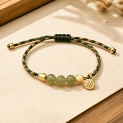 Handcrafted Hetian Jade Lotus Charm Luck Braided Bracelet featuring Jade, Lotus, Copper