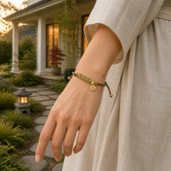 Handcrafted Hetian Jade Lotus Charm Luck Braided Bracelet featuring Jade, Lotus, Copper