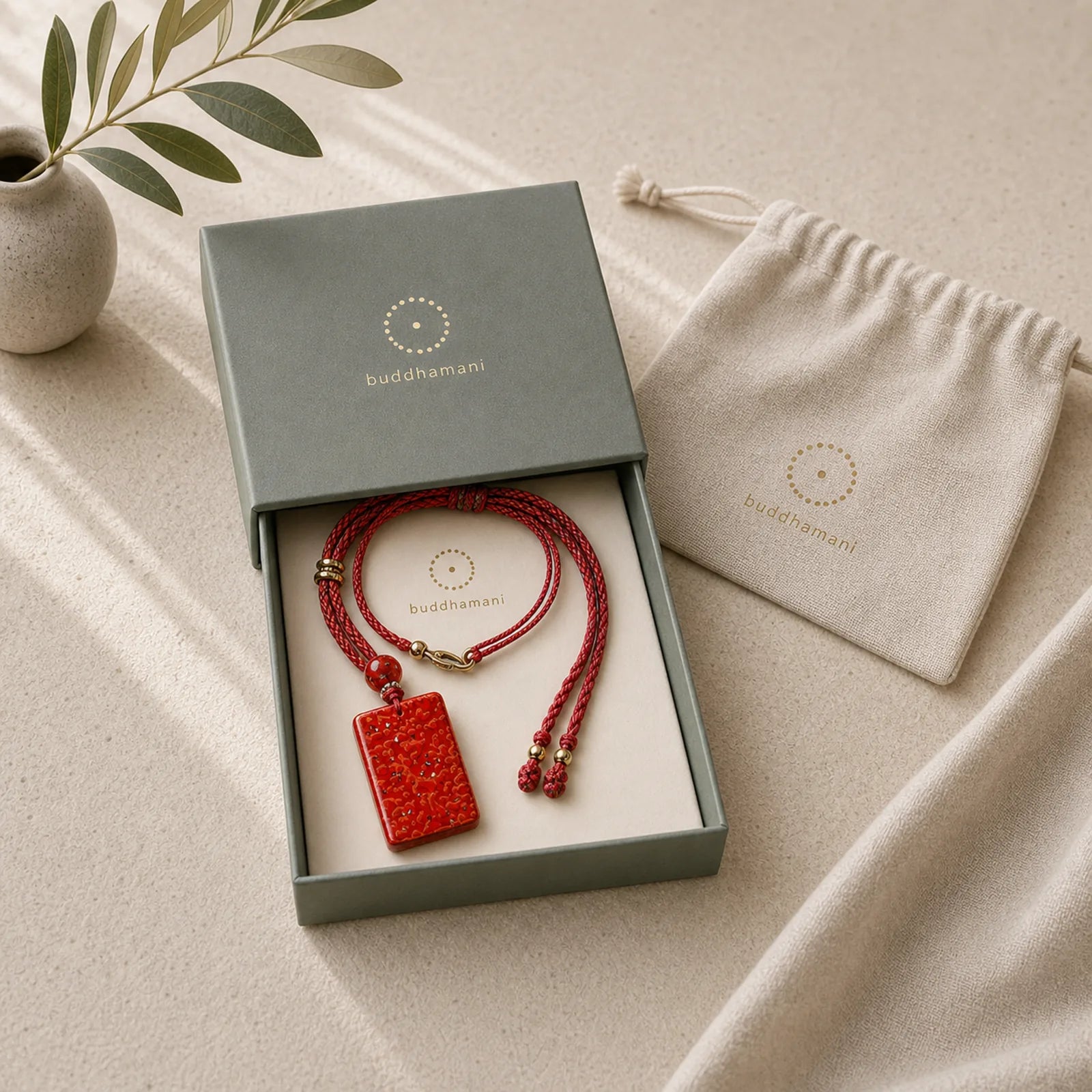 Handcrafted Lacquer Craft Sandalwood Protection Pendant Necklace featuring Sandalwood, Bamboo