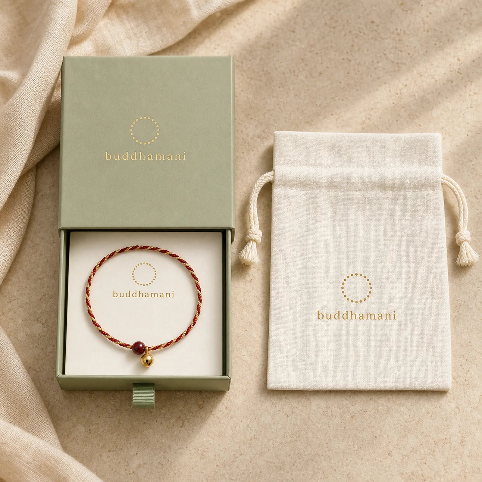 Handcrafted Red Gold Rope Lotus Peace And Joy Charm Braid Bracelet featuring Lotus, Lotus Symbol