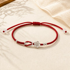 Handmade 925 Sterling Silver Cherry Blossoms Sakura Chalcedony Luck Bracelet featuring Silver, Chalcedony, Red String