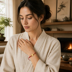 Handmade 925 Sterling Silver Cherry Blossoms Sakura Chalcedony Luck Bracelet featuring Silver, Chalcedony, Red String
