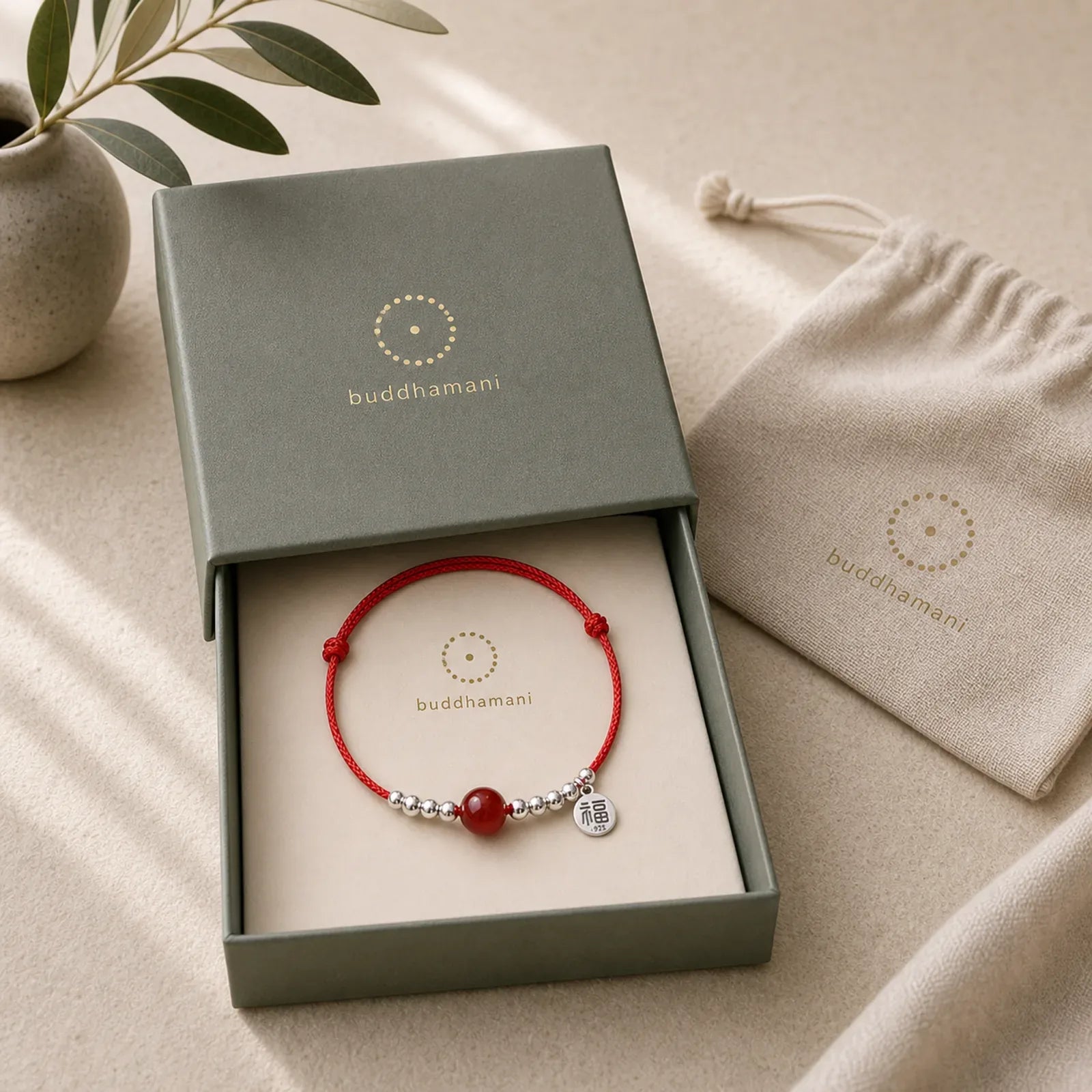 Handmade 925 Sterling Silver Fu Character Red Agate Fortune Braided Ultra-Thin Rope Bracelet featuring Silver, Fu Character, Red Agate