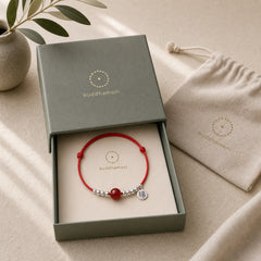 Handmade 925 Sterling Silver Fu Character Red Agate Fortune Braided Ultra-Thin Rope Bracelet featuring Silver, Fu Character, Red Agate