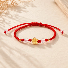 Handmade 925 Sterling Silver Peach Blossom Cherry Sakura Chalcedony Bead Luck Red Rope Bracelet featuring Silver, Chalcedony, Red String
