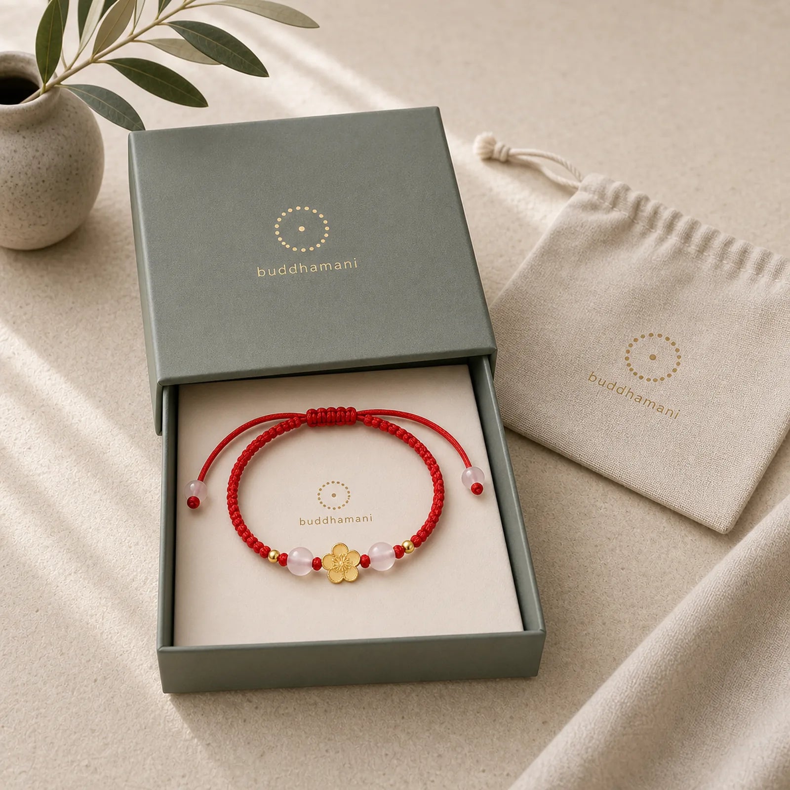 Handmade 925 Sterling Silver Peach Blossom Cherry Sakura Chalcedony Bead Luck Red Rope Bracelet featuring Silver, Chalcedony, Red String